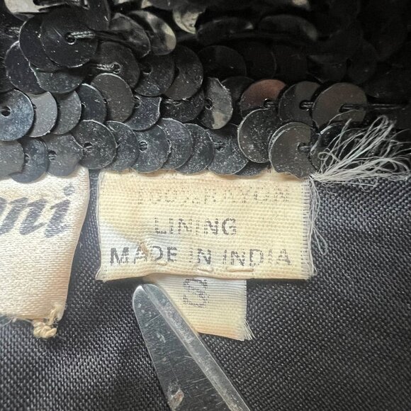 French Collizioni Size S Black Vintage Sequin Embroidered Patches Moto Jacket - Picture 7 of 16